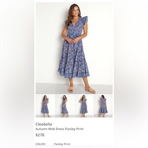 Cleobella blue paisley smocked midi dress, excellent condition!